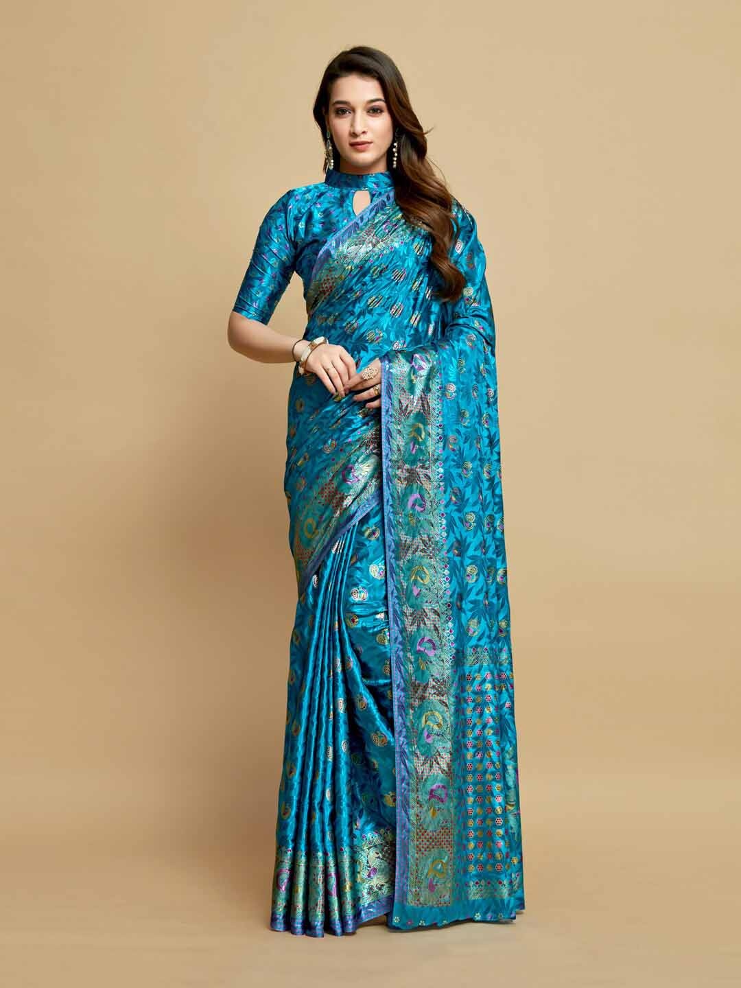 

GAJARAI Woven Design Zari Ready to Wear Kanjeevaram Saree, Teal