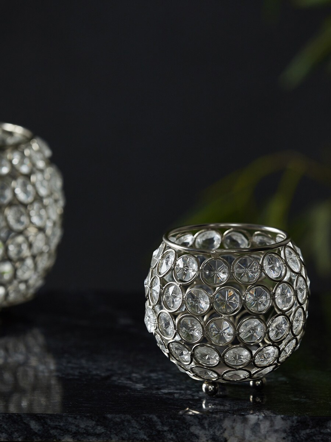 

Home Centre Silver-Toned Crystal Glass Votive Candle Holder