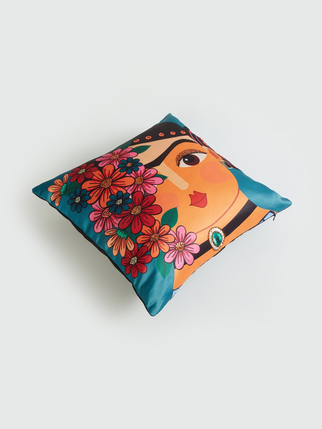 

Home Centre Aurora Blue & Pink Quirky Printed Embellished Square Cushion Cover