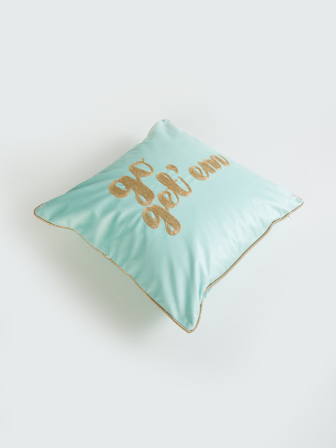 

Home Centre Aurora Pastel Blue & Gold Embroidered Square Cushion Cover