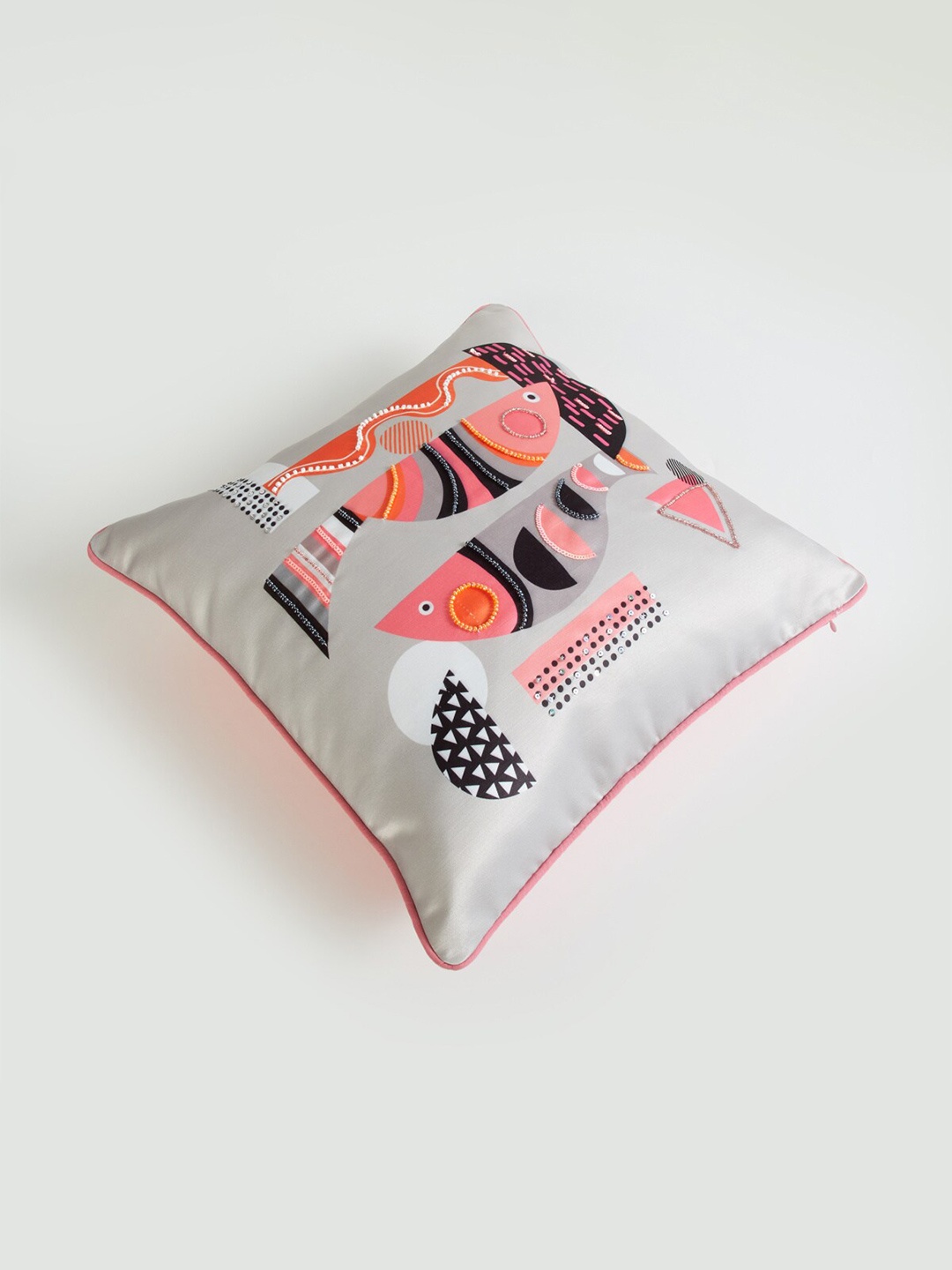 

Home Centre Aurora Silver & Pink Abstract Square Cushion Cover 40 x 40 cm