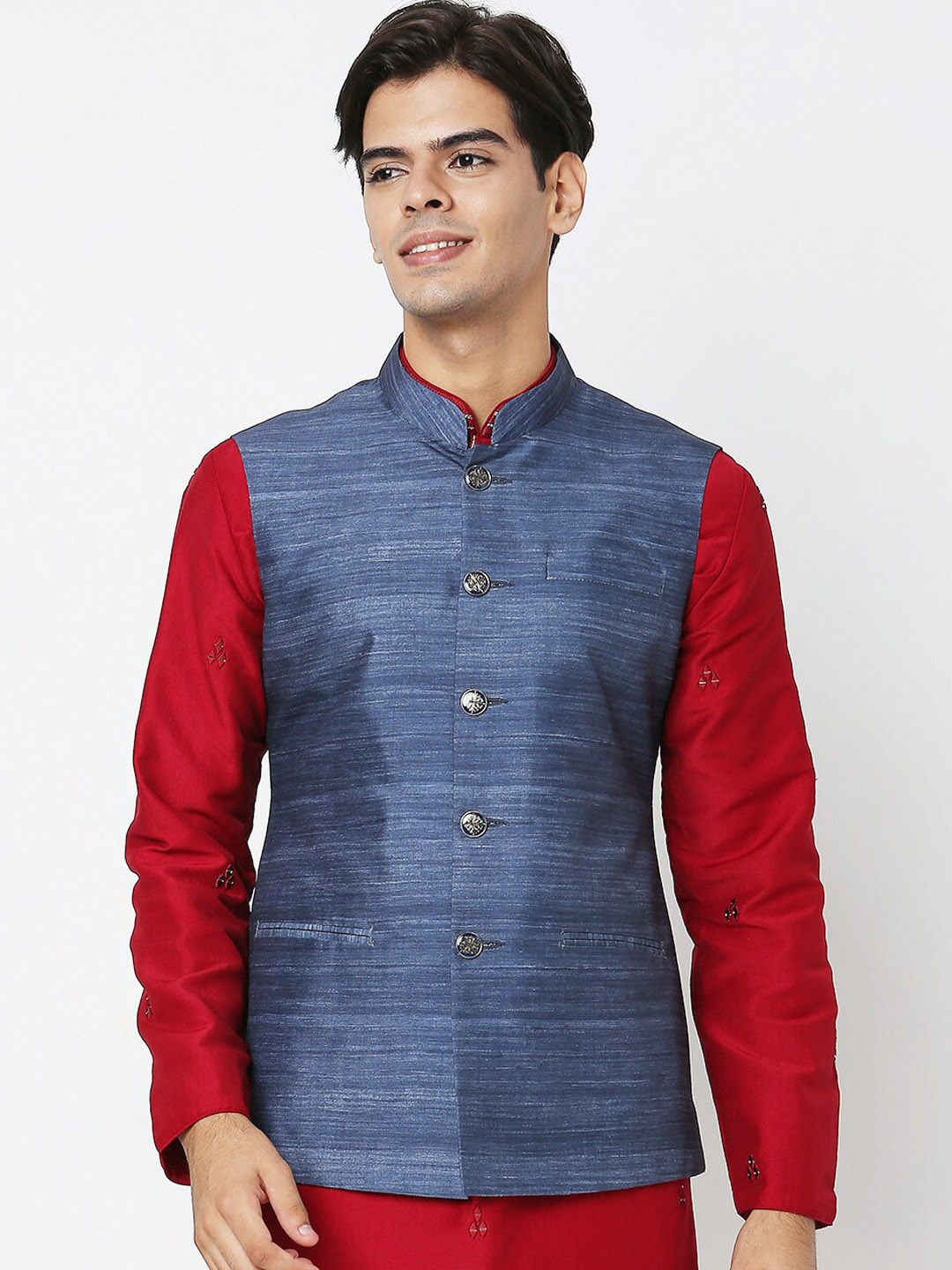 

Ethnicity Men Woven Nehru Jacket, Blue