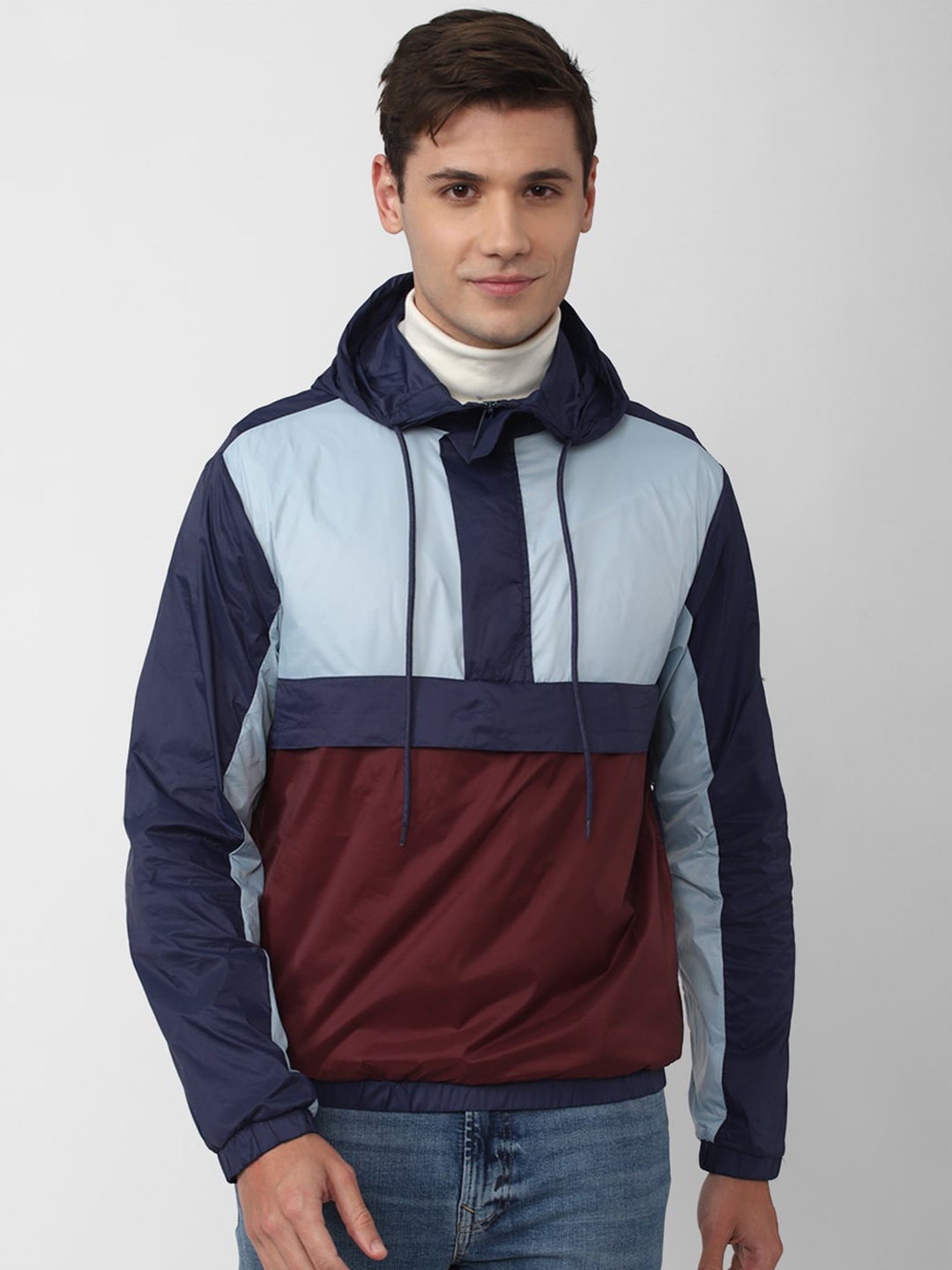 

FOREVER 21 Men Colourblocked Bomber Jacket, Blue