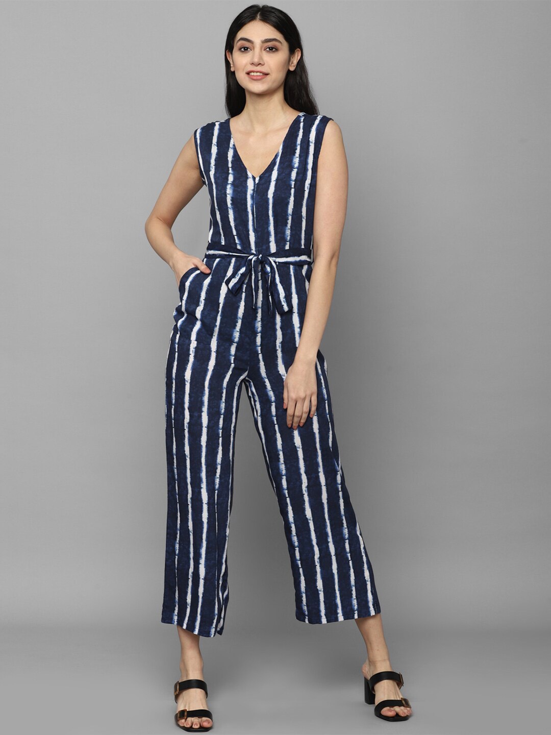 

Allen Solly Woman Striped Basic Jumpsuit, Navy blue
