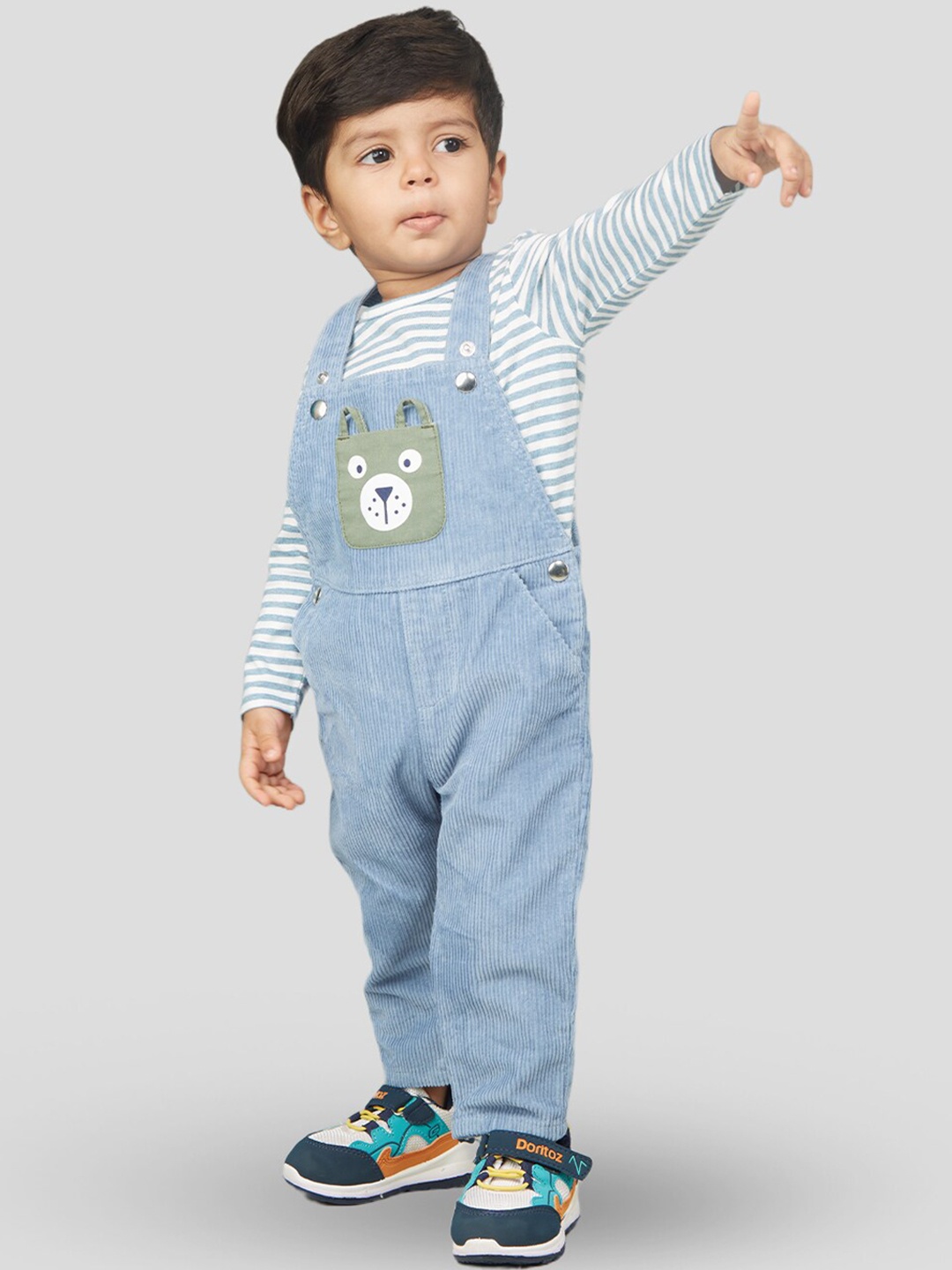 

Zalio Striped Cotton Dungaree With T-Shirt, Blue
