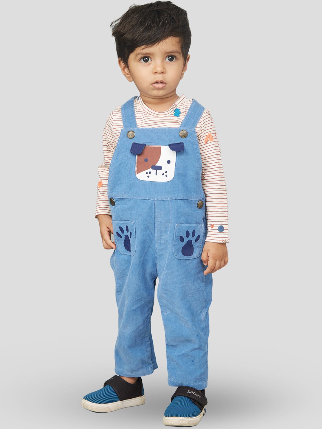 

Zalio Boys Printed & Self-Design Pure Cotton Dungaree Set, Blue
