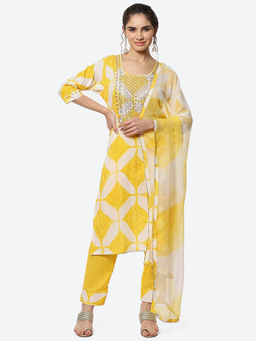 

Biba Embroidered Unstitched Dress Material, Yellow
