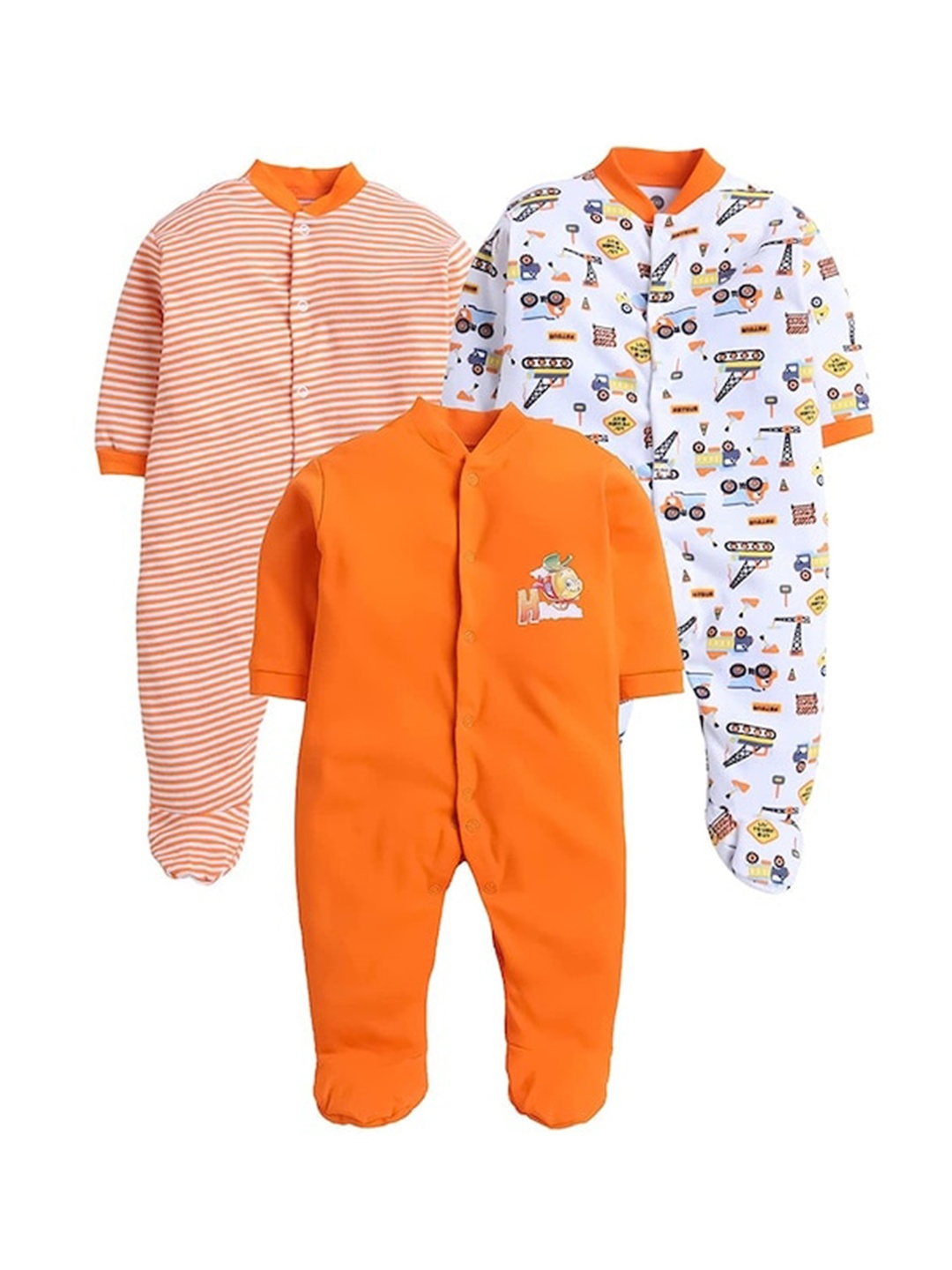 

EIO Infant Kids Set Of 3 Printed Cotton Sleepsuit, Orange