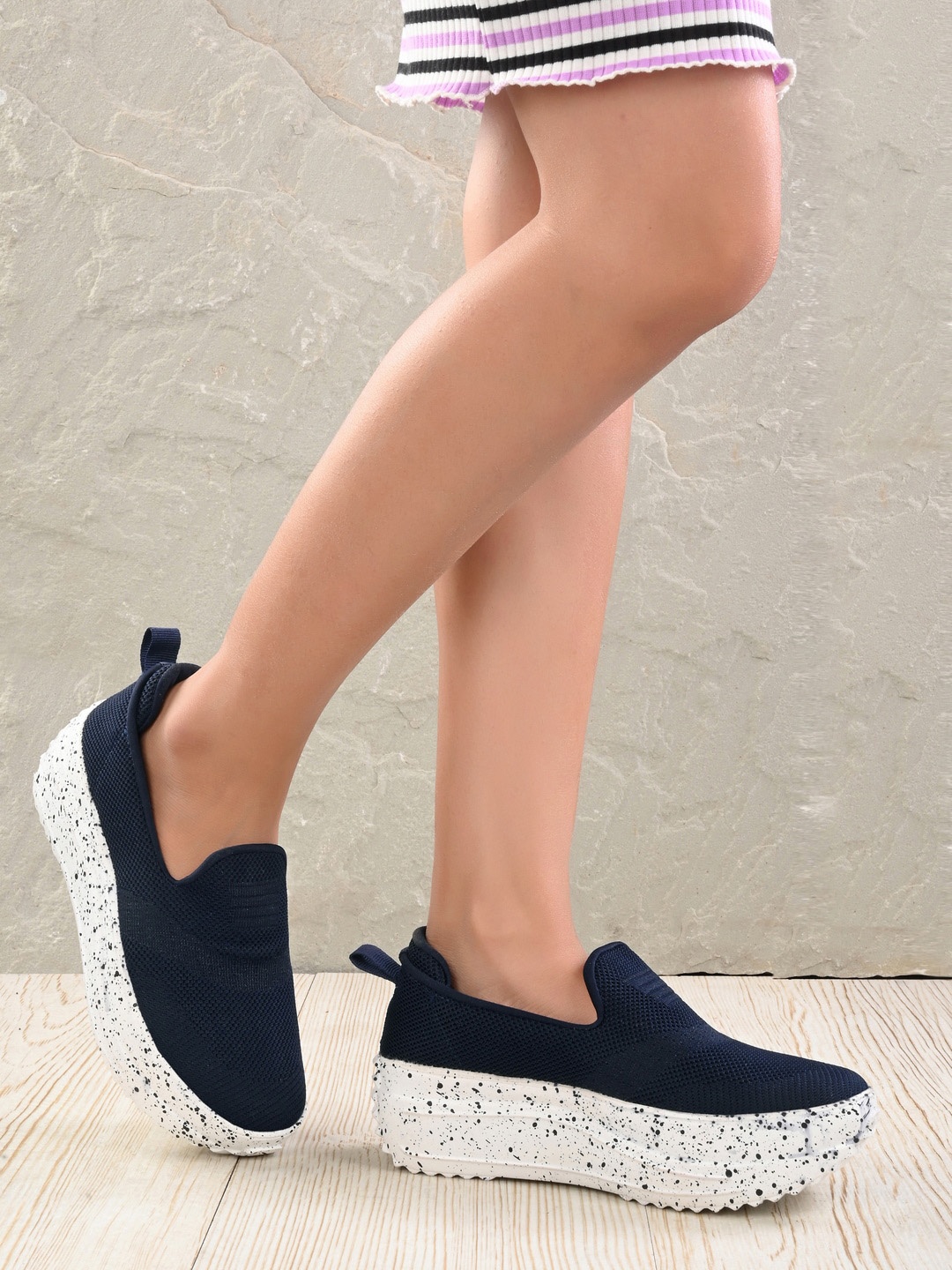 

Layasa Women Woven Design Slip-On Sneakers, Navy blue