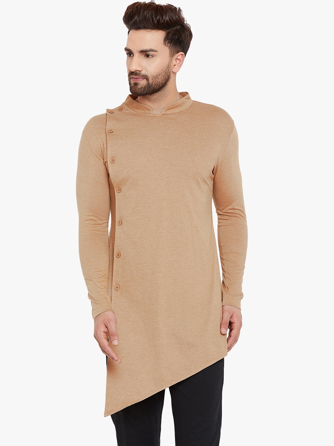 

Hypernation Cotton Mandarin Collar Straight Kurta, Khaki
