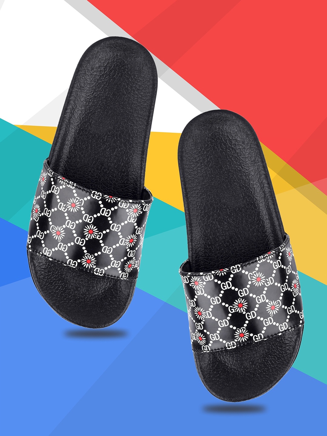 

FREECO Women Printed Sliders, Black