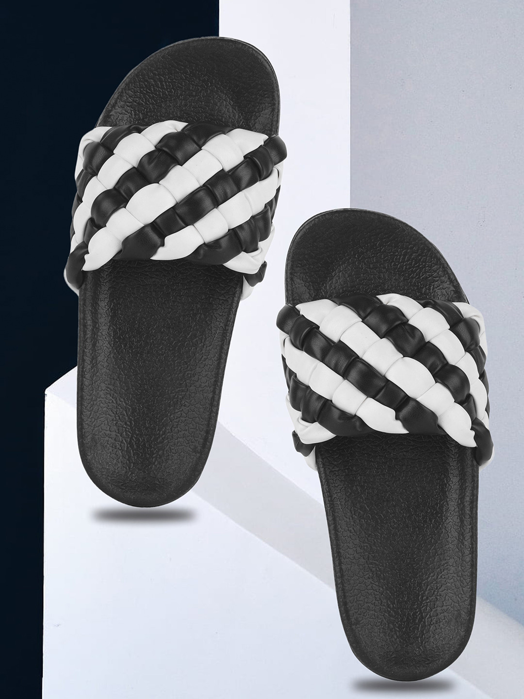 

FREECO Women Self Design Sliders, Black