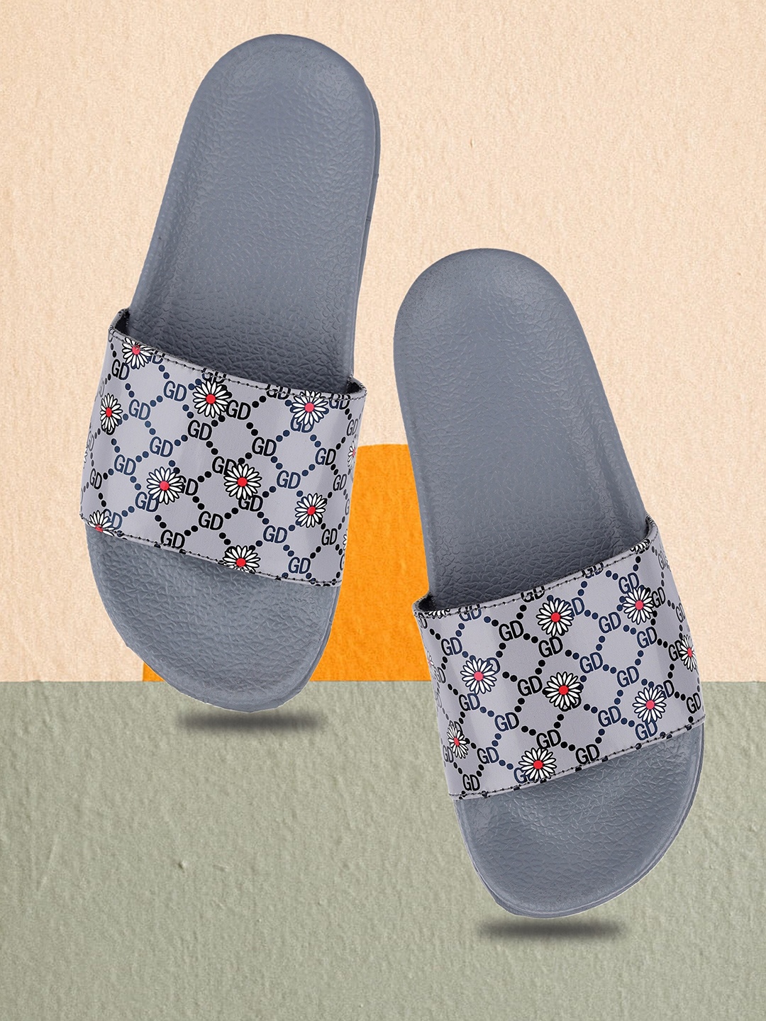 

FREECO Women Printed Sliders, Grey
