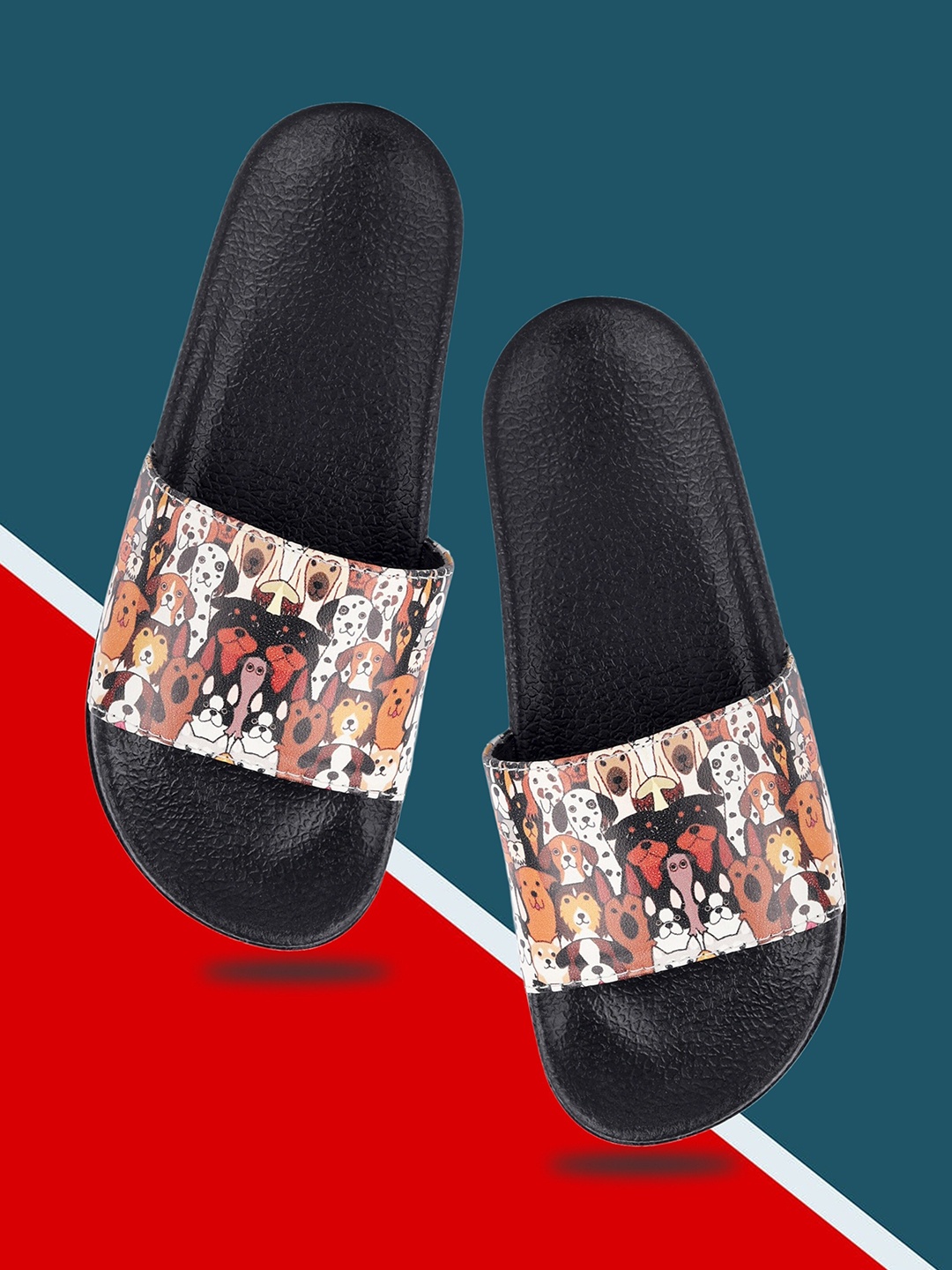 

FREECO Women Printed Sliders, Black