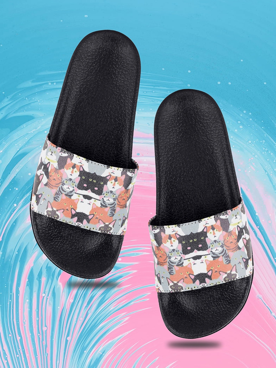 

FREECO Women Printed Sliders, Black