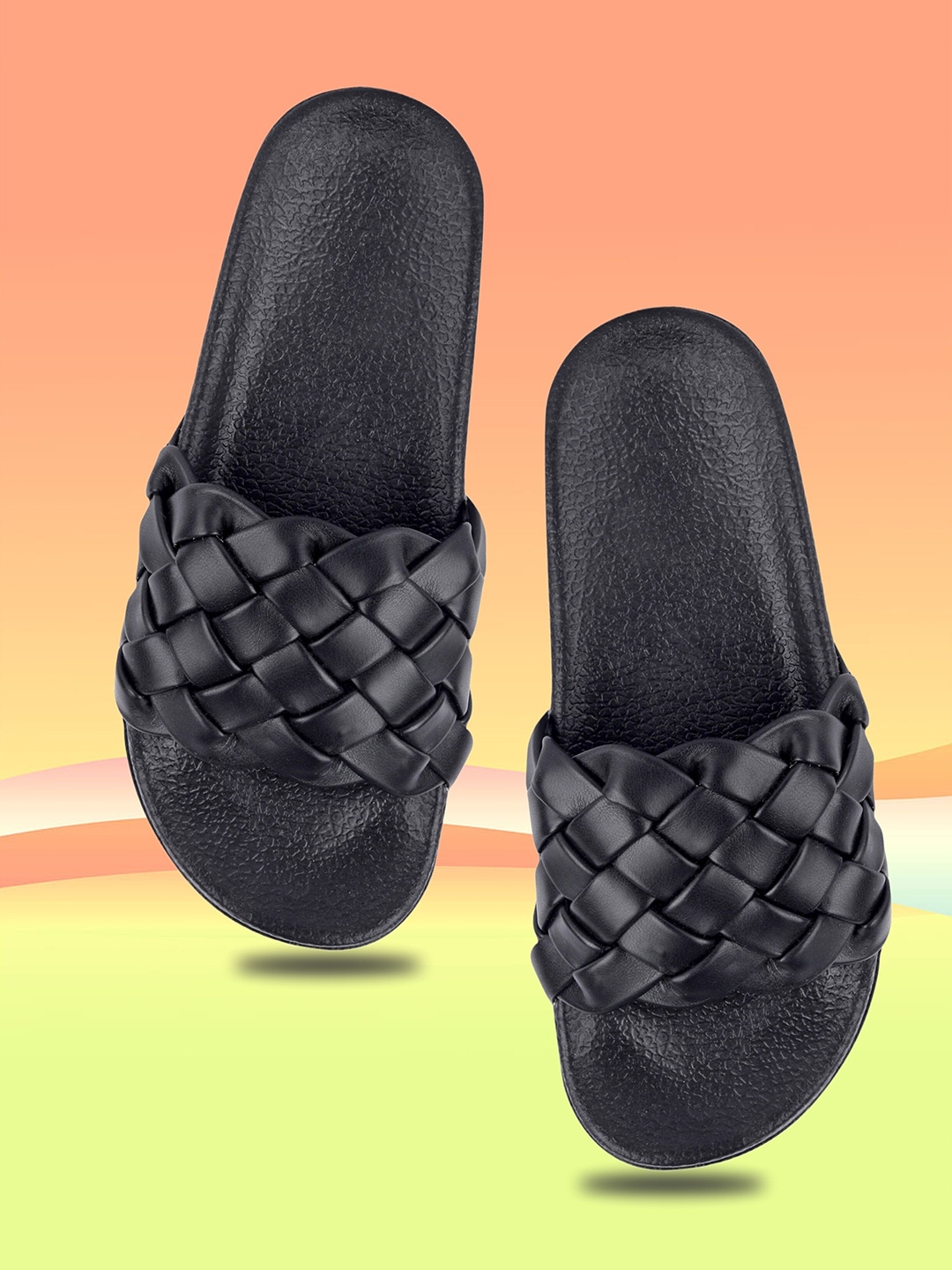 

FREECO Women Self Design Sliders, Black