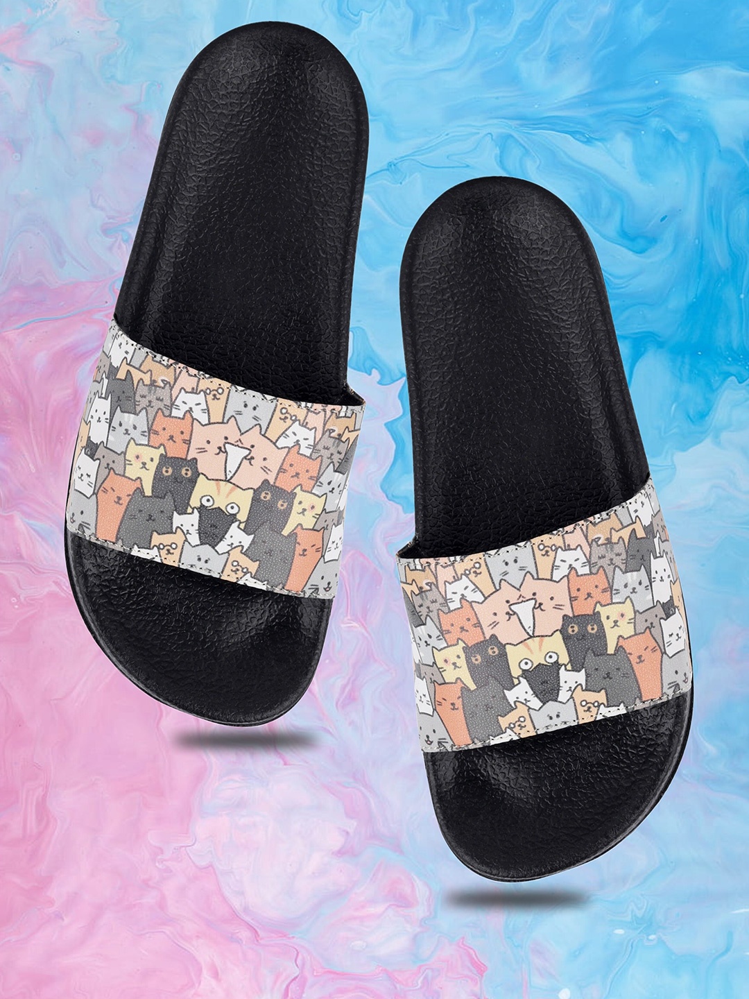 

FREECO Women Printed Sliders, Black