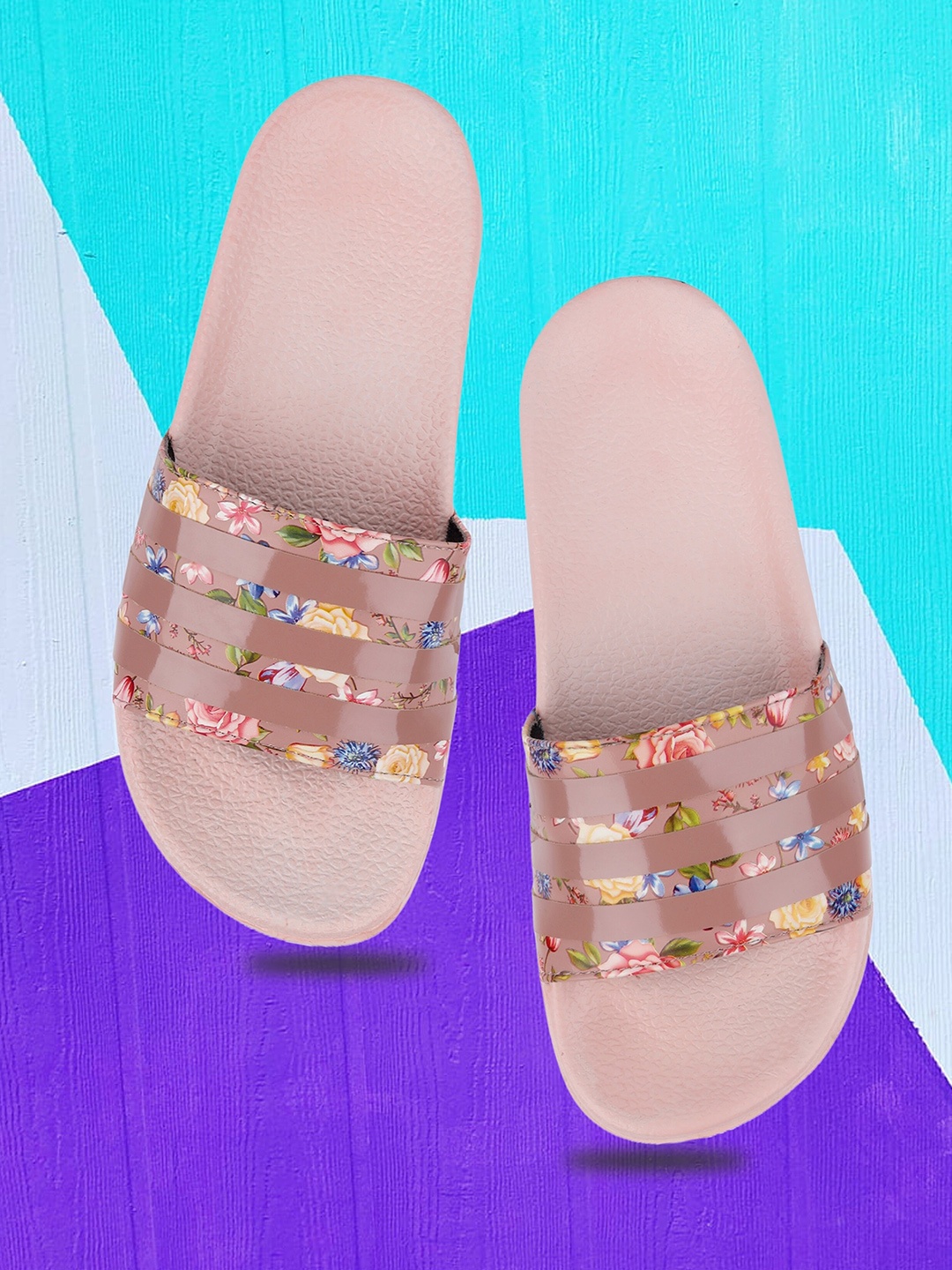 

FREECO Women Printed Sliders, Beige