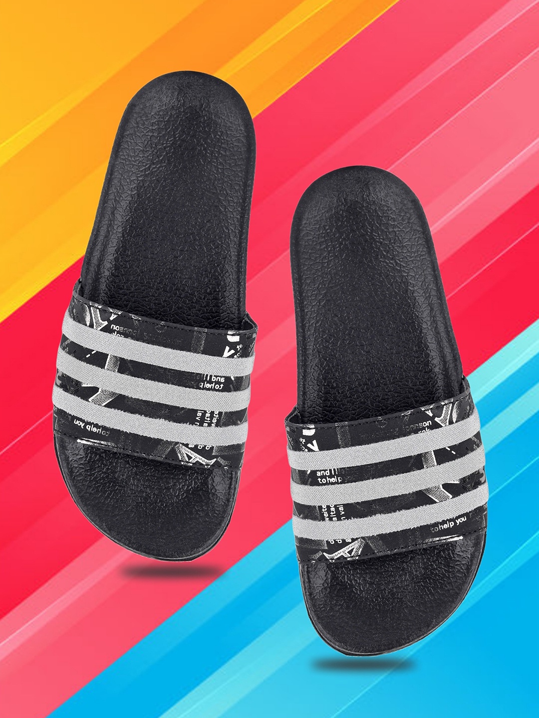 

FREECO Women Printed Sliders, Black