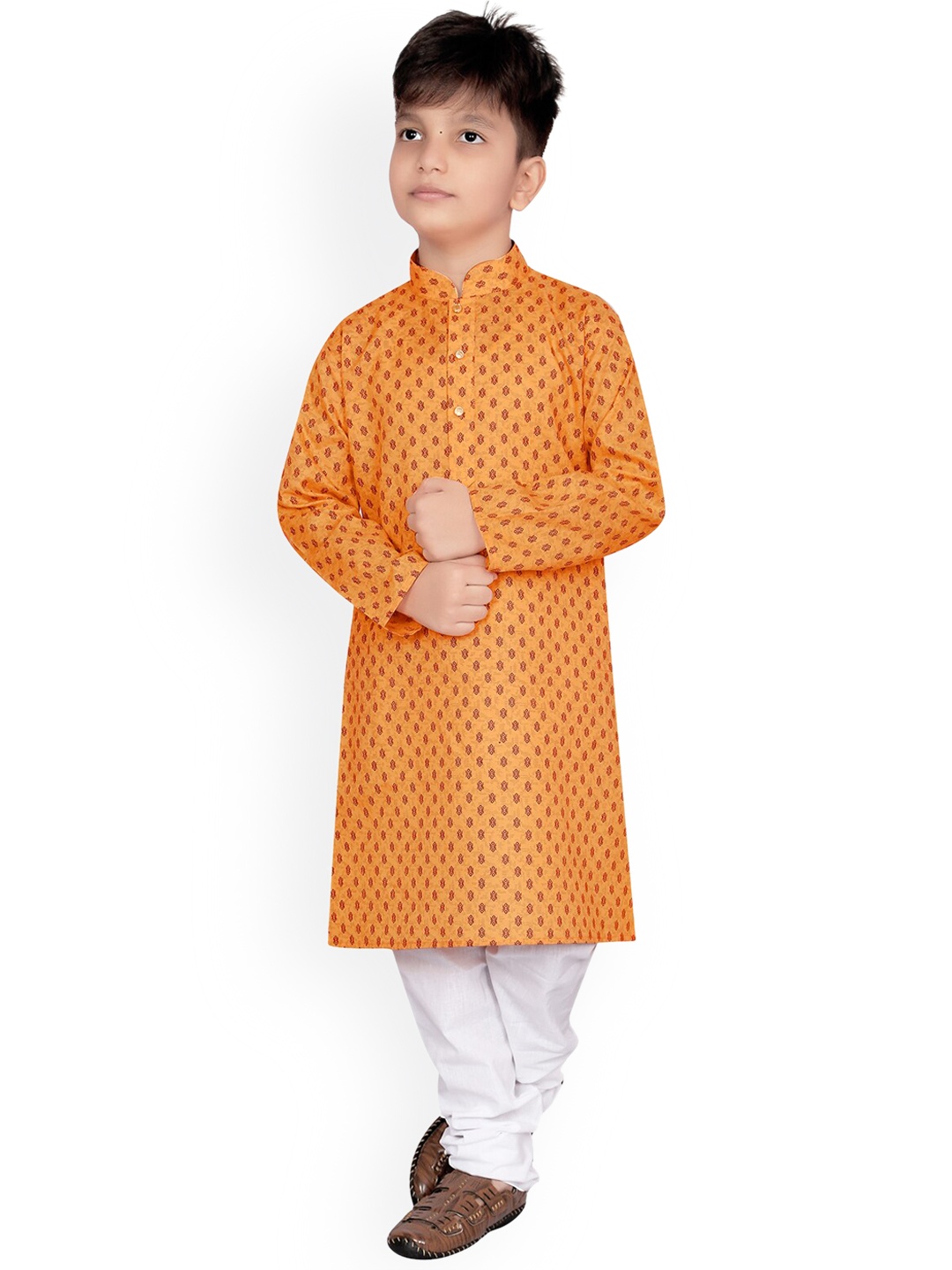 

KIDS FARM Boys Ethnic Motifs Printed Kurta with Churidar, Orange
