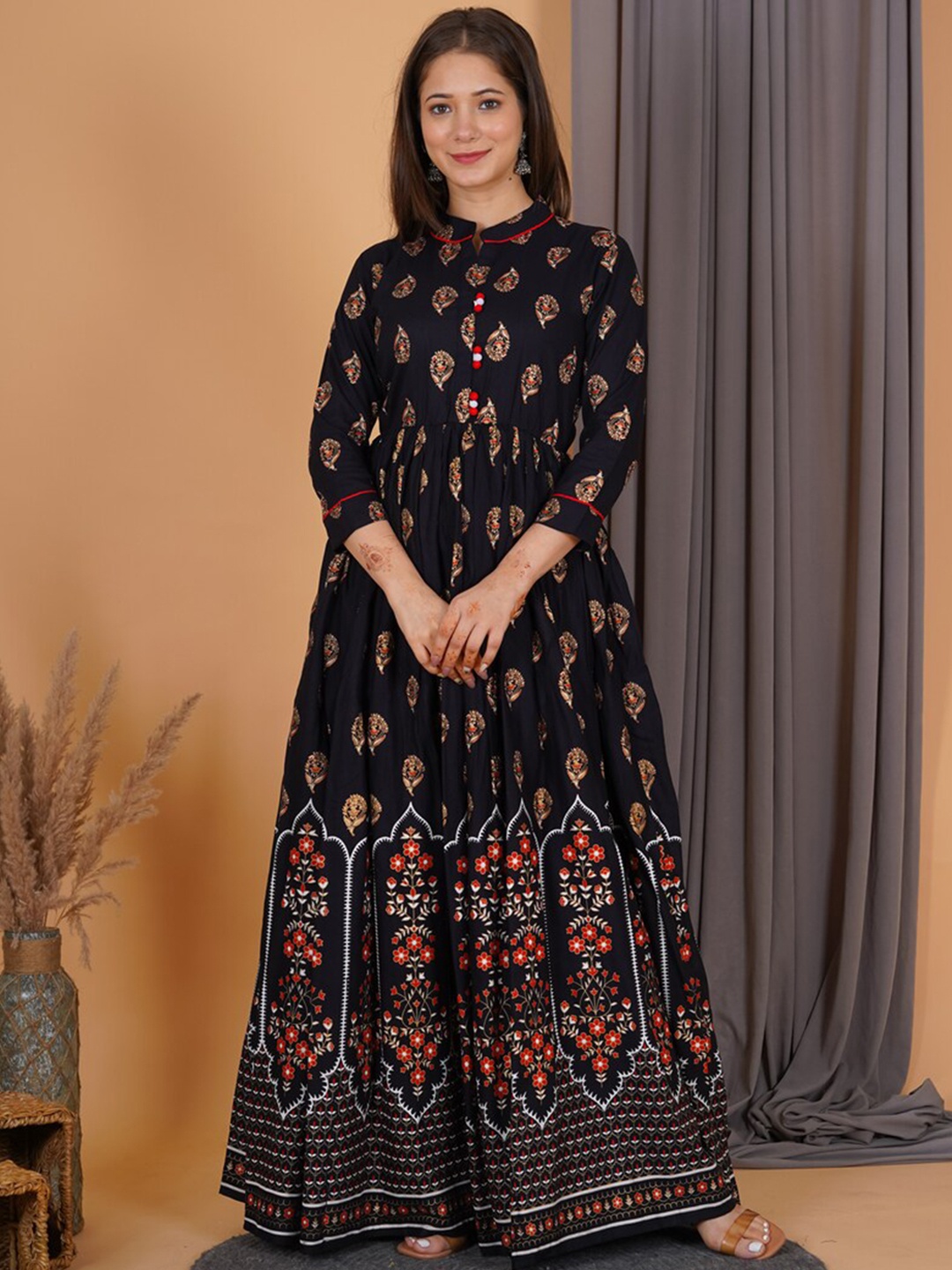 

PURSHOTTAM WALA Ethnic Motifs Printed Ethnic Dress, Black