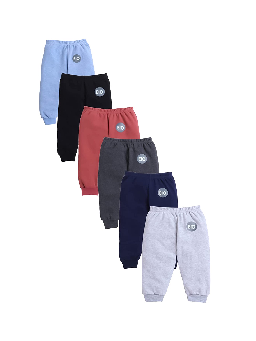 

EIO Kids Solid Pack of 6 Cotton Track Pants, Multi