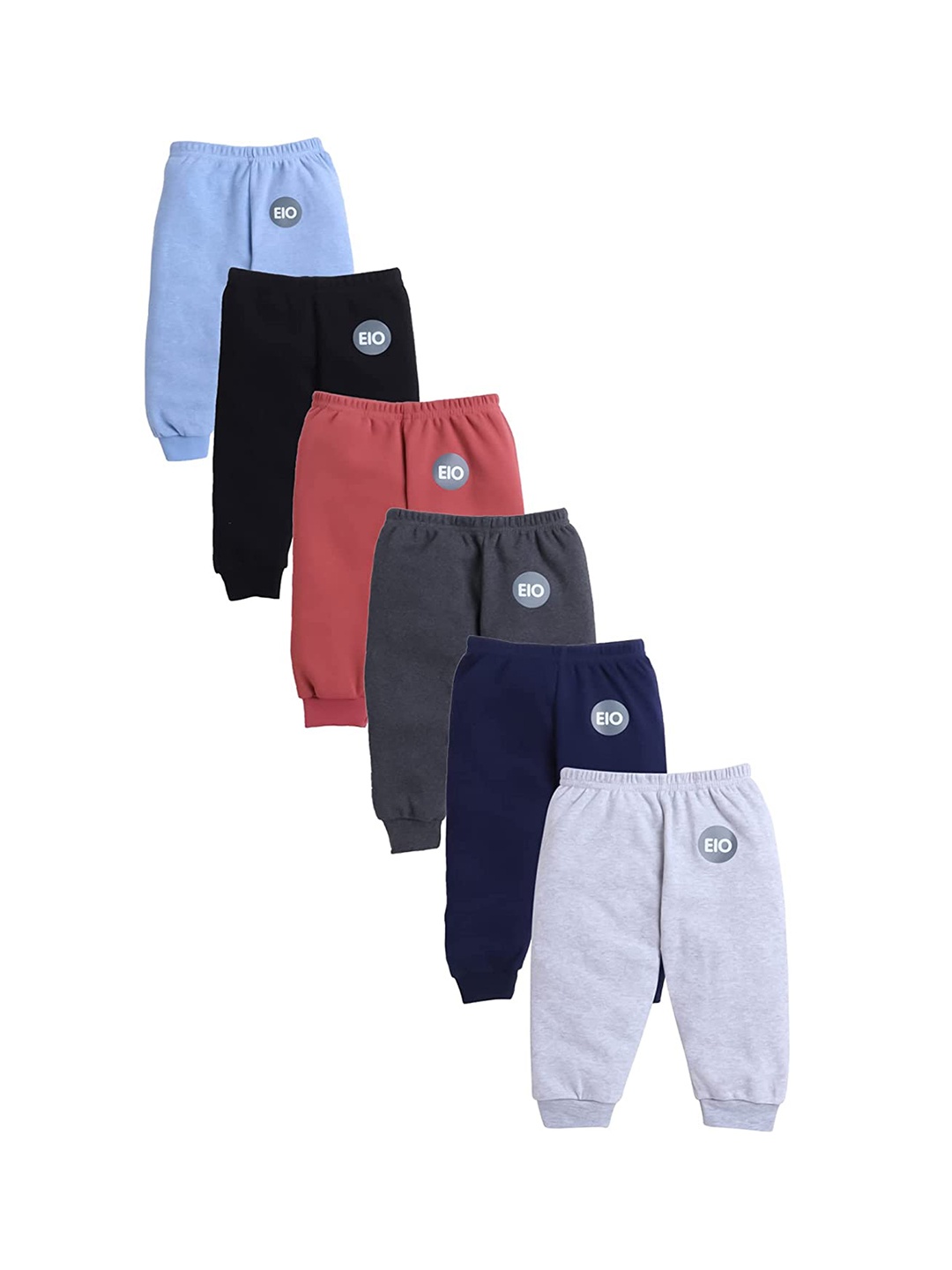

EIO Kids Solid Pack of 6 Cotton Track Pants, Multi