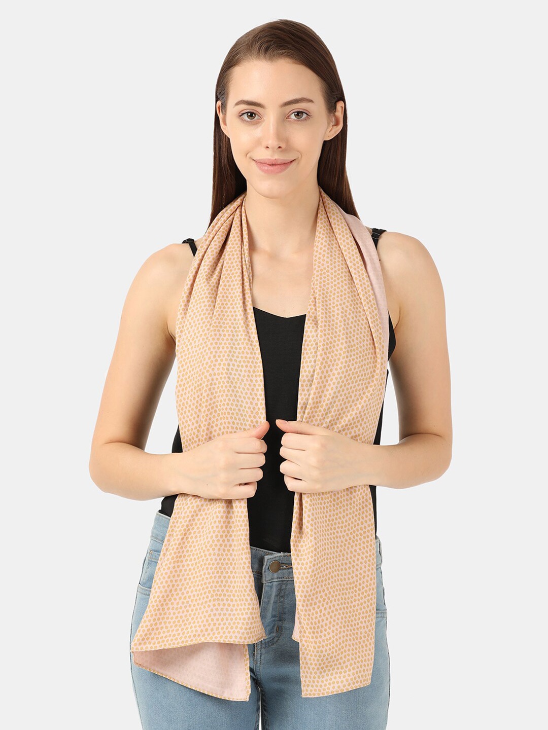 

Llak Jeans Women Printed Cotton Stole, Beige