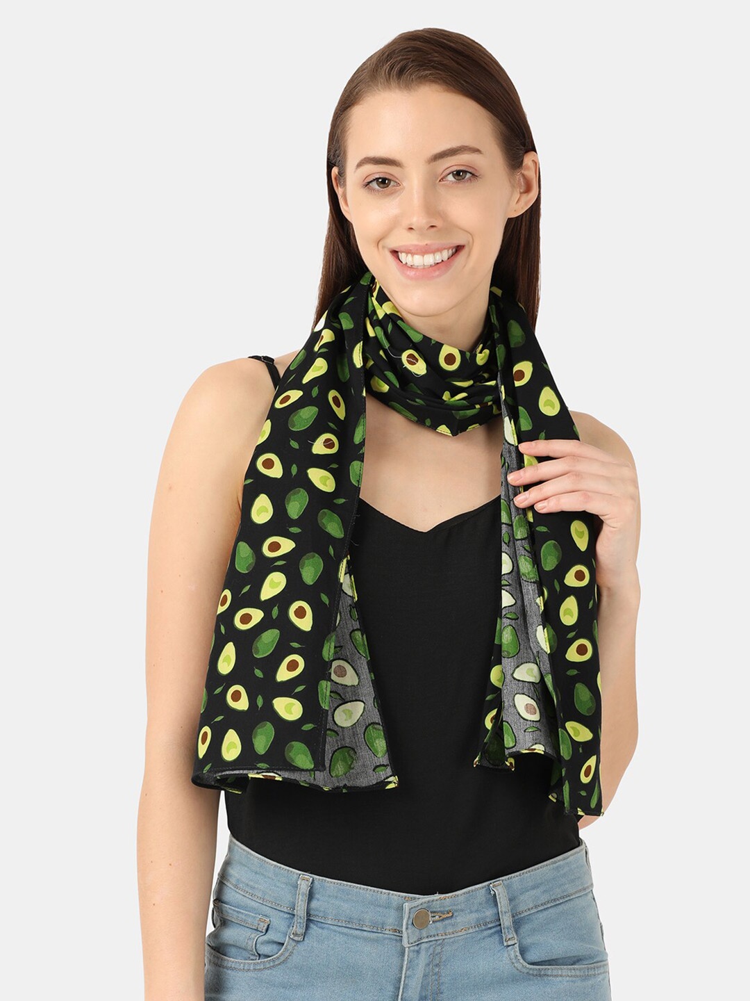 

Llak Jeans Women Printed Cotton Stole, Black