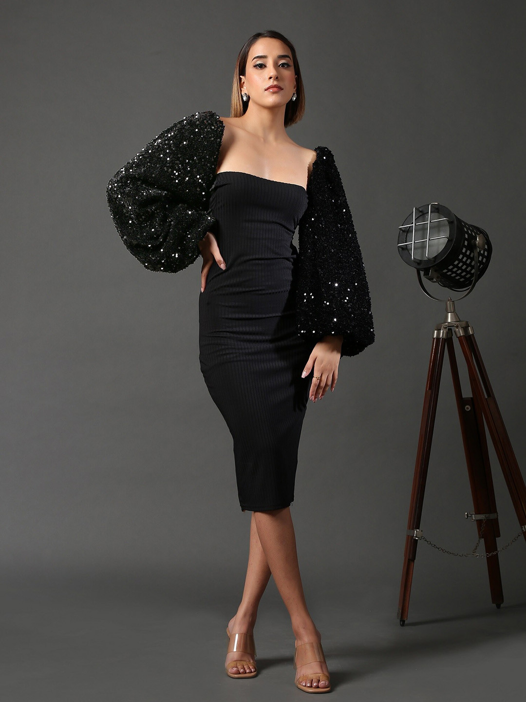 

Heart Up My Sleeves Embellished Off-Shoulder Bishop Sleeves, Black