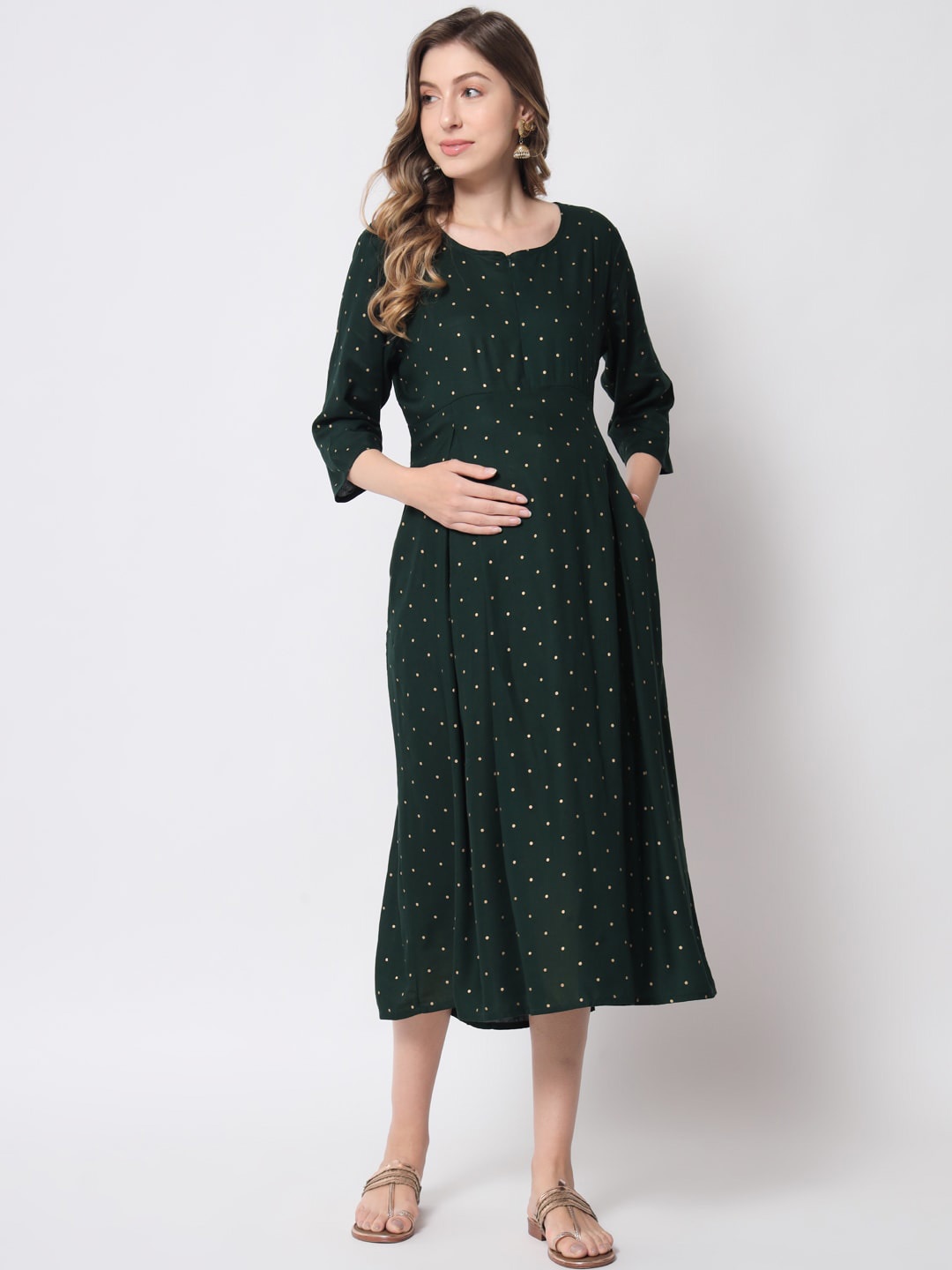 

Aujjessa Printed Maternity Midi Dress, Green