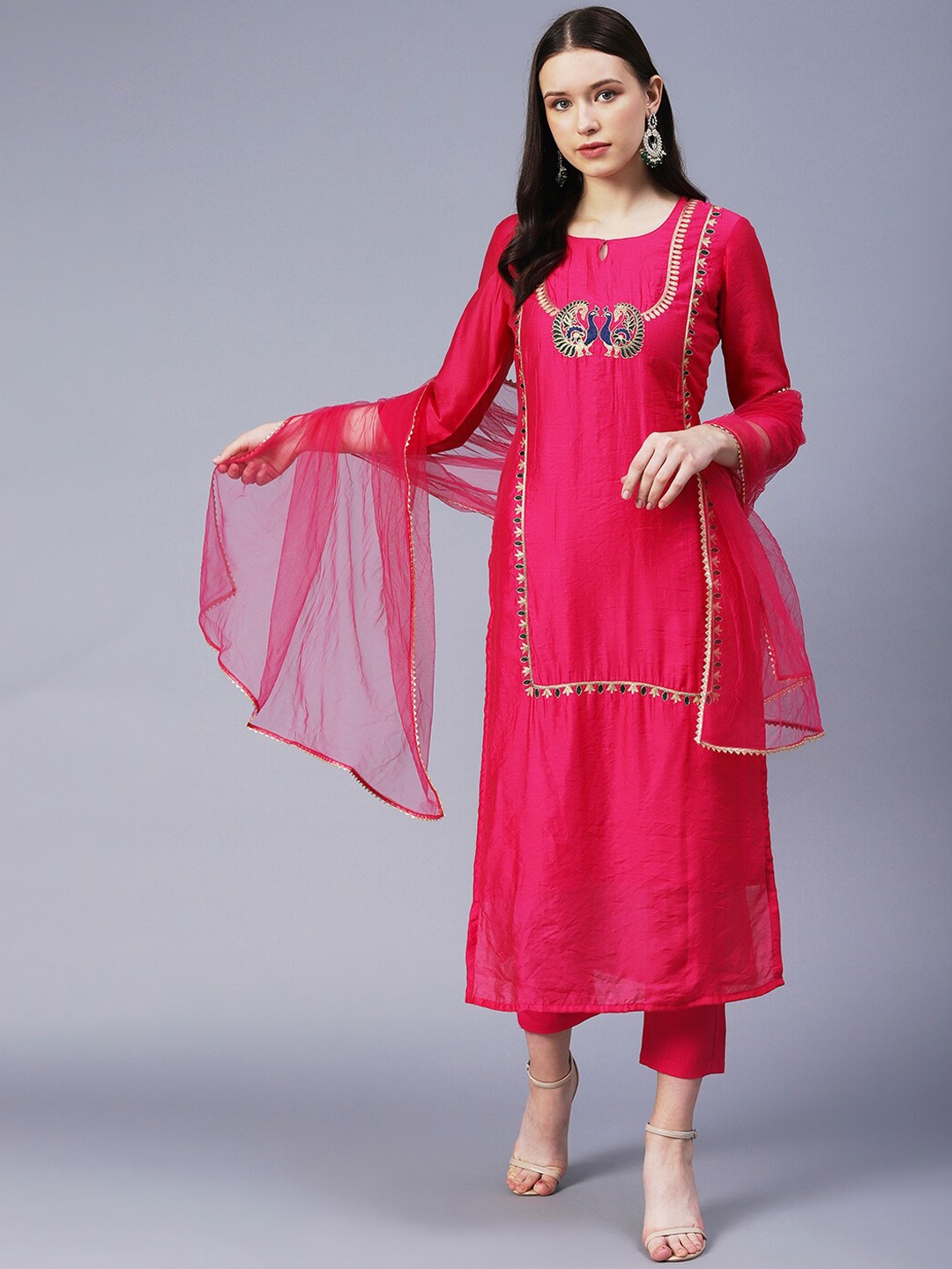 

KALINI Women Ethnic Motifs Embroidered Kurta With Trousers & Dupatta, Pink