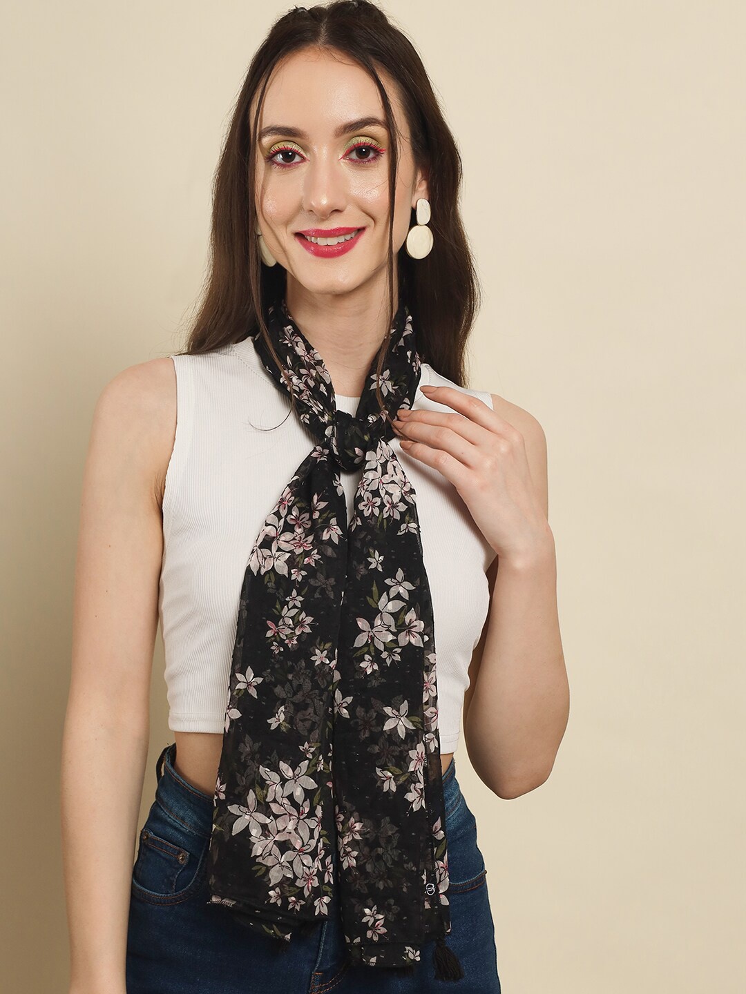 

Trend Arrest Women Printed Scarf, Black