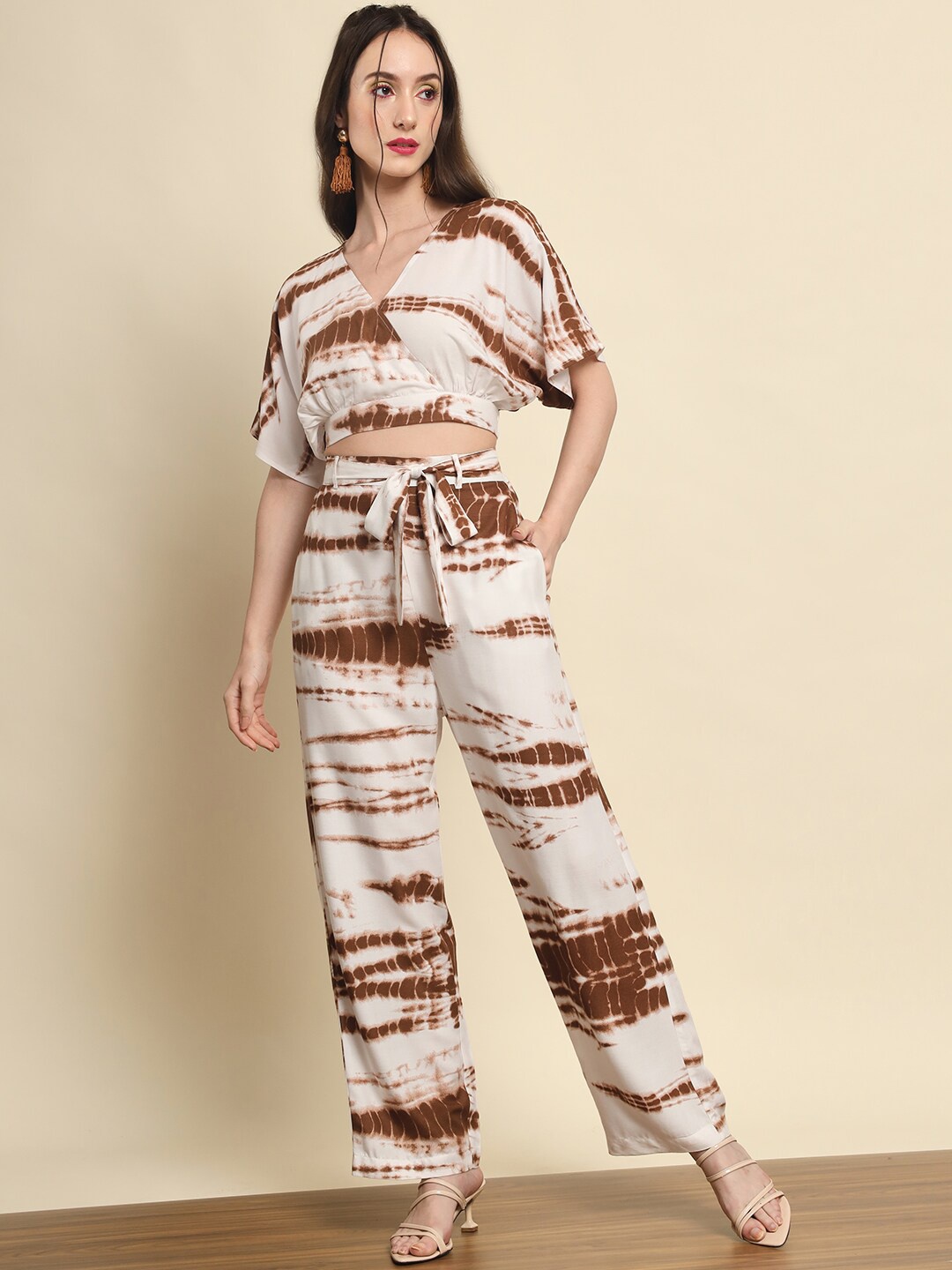 

Trend Arrest Women Tie & Dye Top with Trousers Co-ord Set, Cream