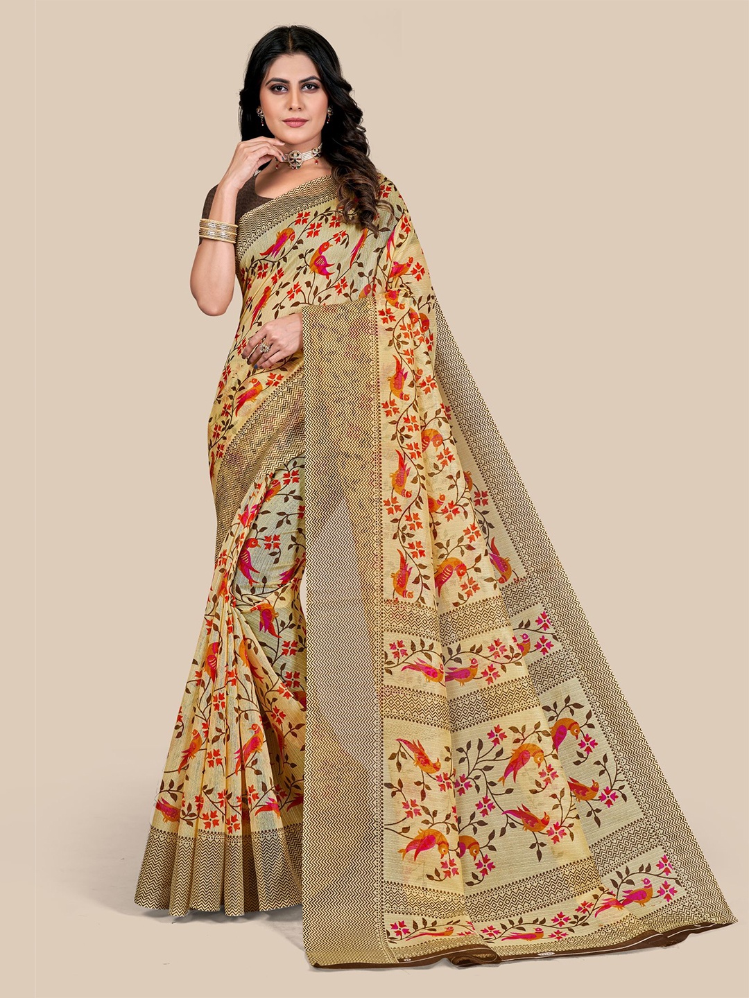 

VAIRAGEE Floral Bhagalpuri Saree, Yellow
