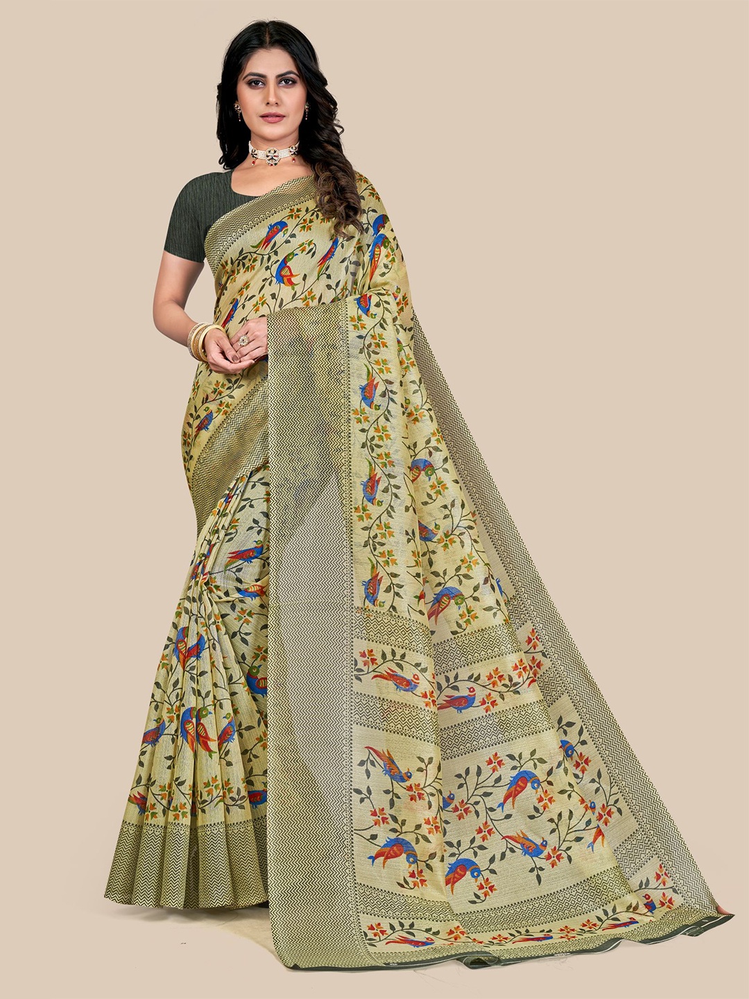

VAIRAGEE Floral Bhagalpuri Saree, Green
