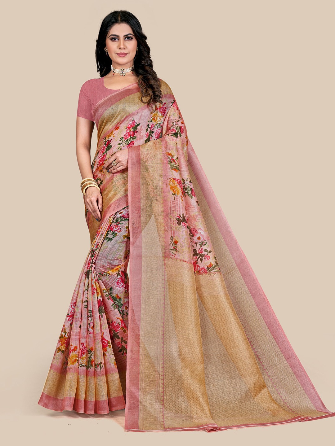 

VAIRAGEE Floral Bhagalpuri Saree, Rose gold