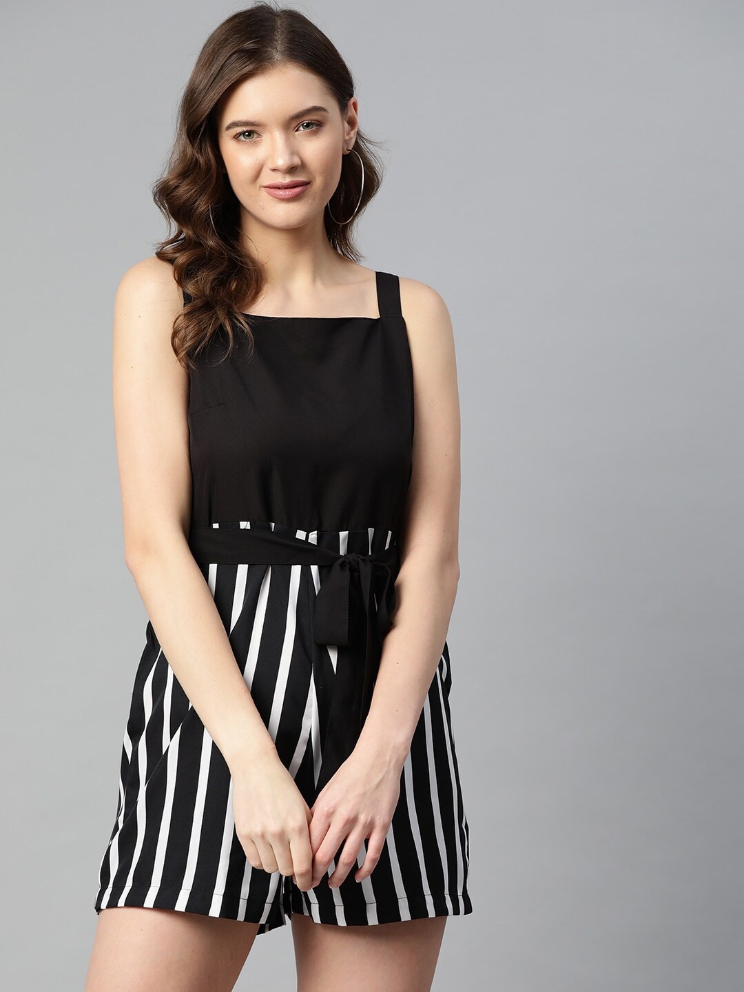 

Sleek Italia Striped Jumpsuit, Black