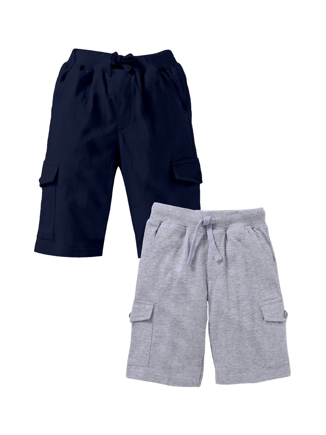 

KiddoPanti Boys Pack Of 2 Cotton High-Rise Cargo Shorts, Navy blue