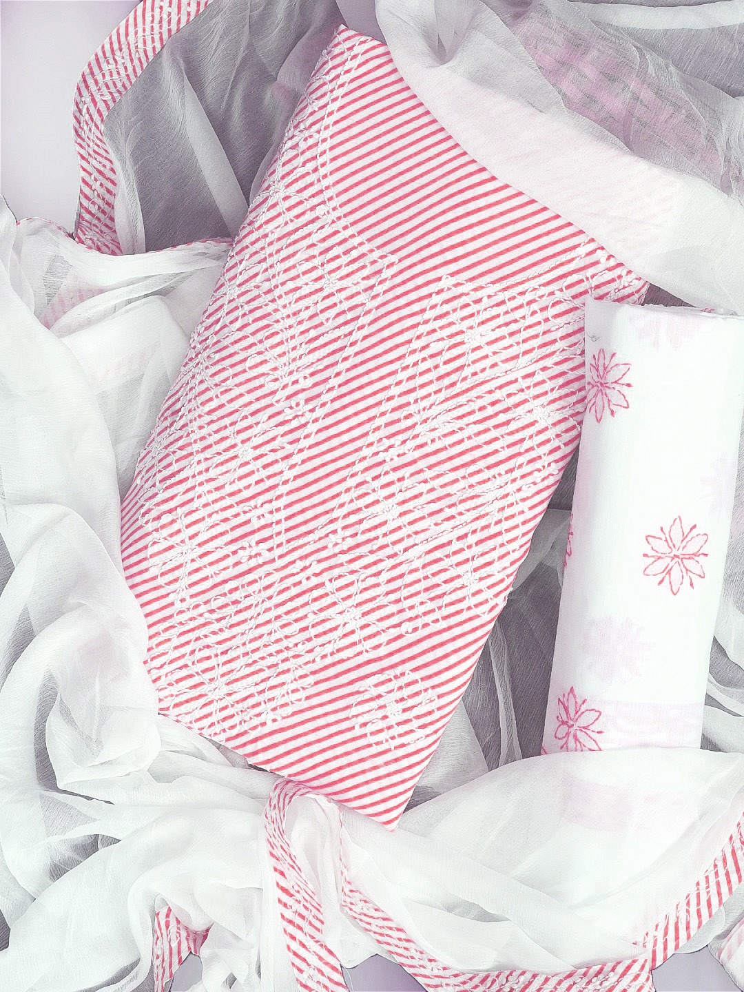 

ADA Embroidered Unstitched Dress Material, Pink