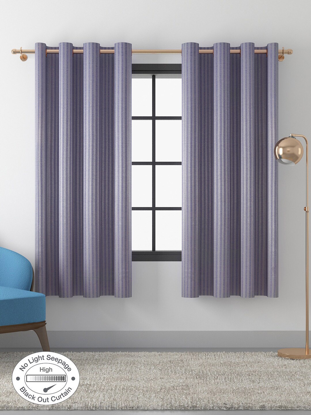 

HomeTown Purple & Silver-Toned Set of 2 Jacquard Striped Black Out Window Curtain