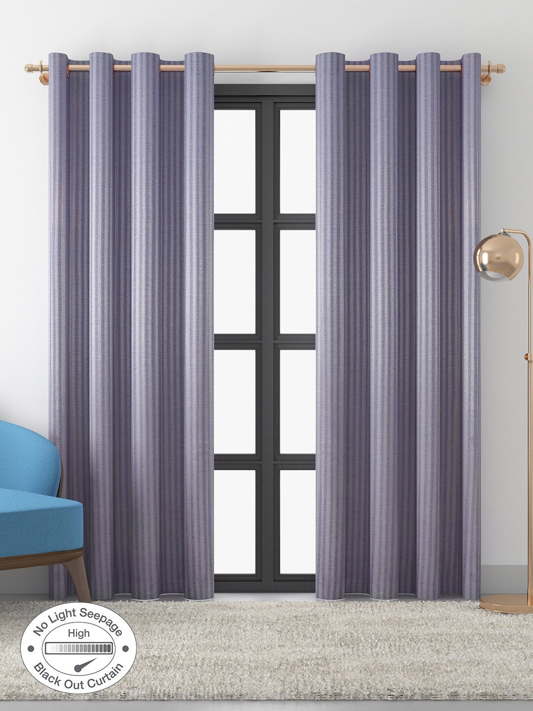 

HomeTown Purple & Silver-Toned Set of 2 Jacquard Striped Black Out Door Curtain