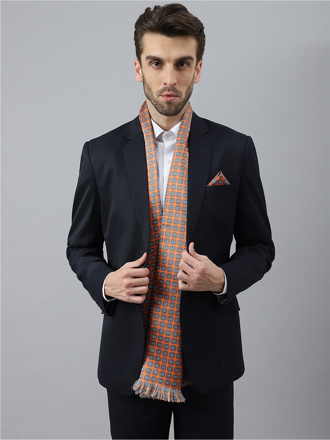 

Tossido Men Printed Stole & Pocket Square, Orange