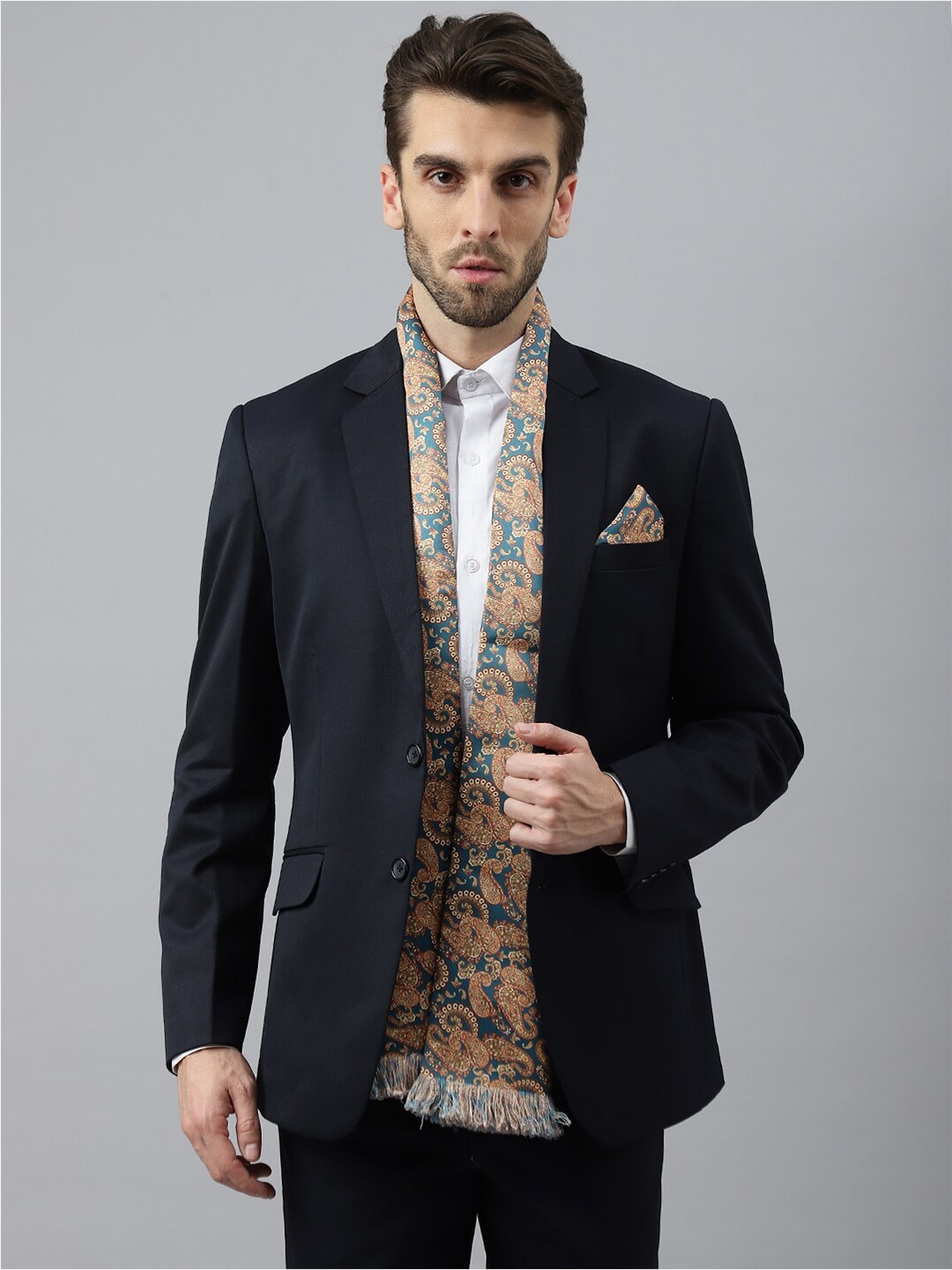 

Tossido Men Printed Stole & Pocket Square, Navy blue