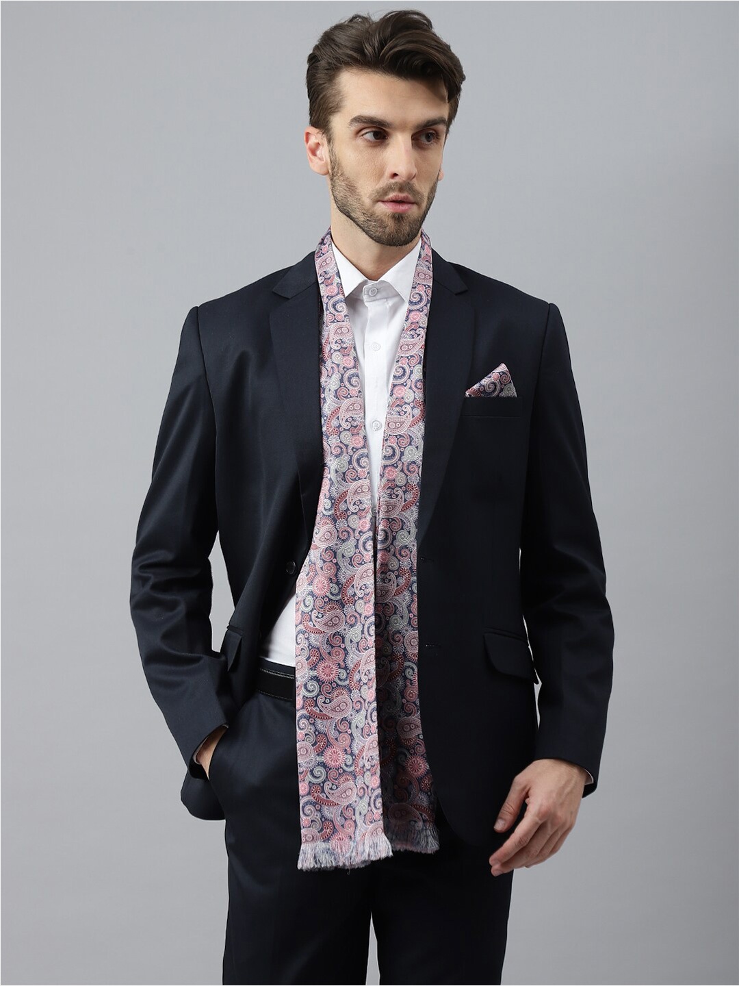 

Tossido Men Printed Stole & Pocket Square, Navy blue