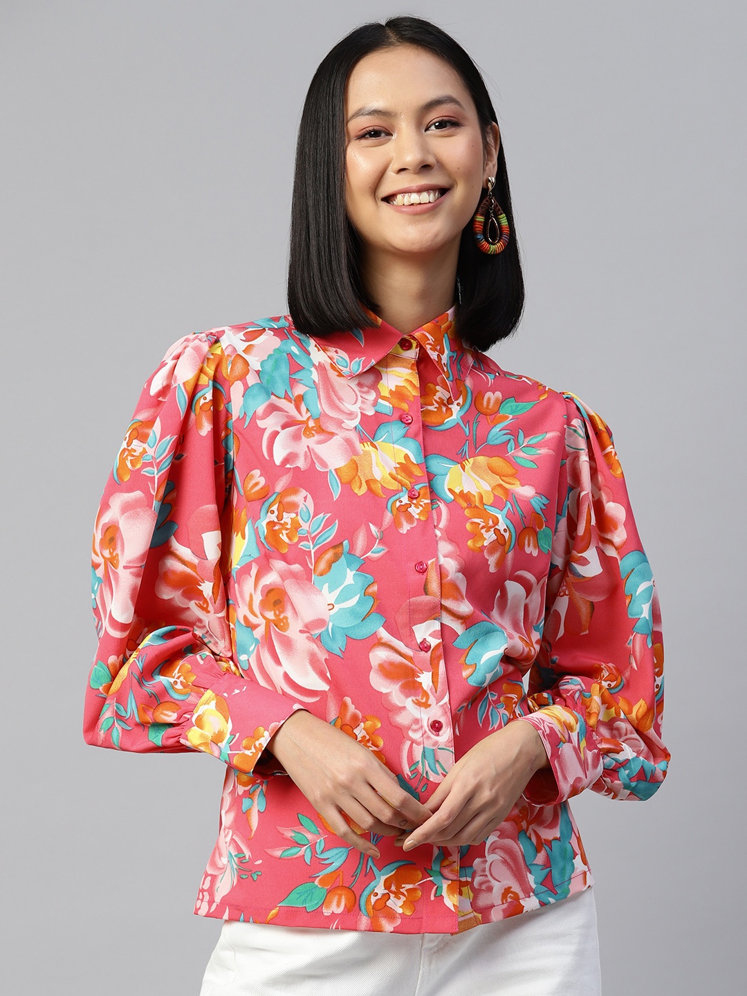 

plusS Women Floral Printed Casual Shirt, Pink