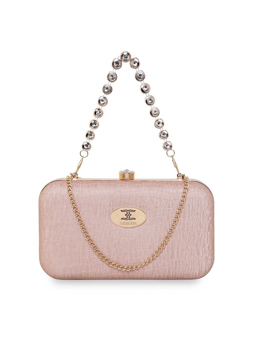 

ESBEDA Textured PU Box Clutch, Peach