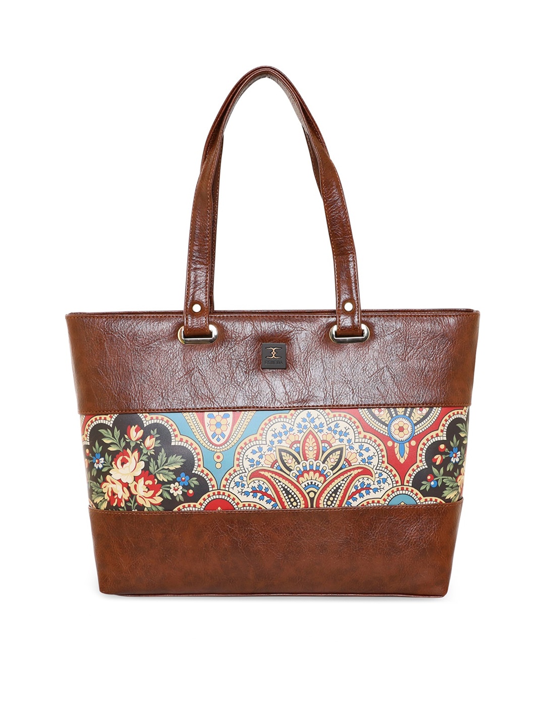 

ESBEDA Ethnic Motifs Textured PU Structured Shoulder Bag, Tan
