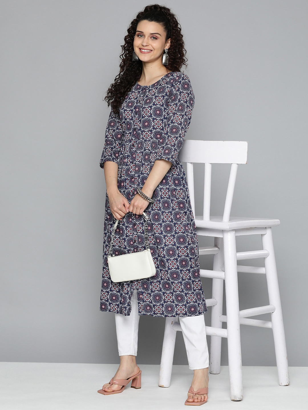 

HERE&NOW Women Ethnic Motifs Printed Kurta, Blue