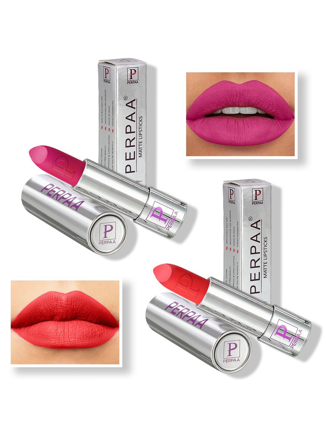 

PERPAA Set of 2 Push Button Matte Lipstick 3.5g each - Matte Pink 175 & Matte Orange 193